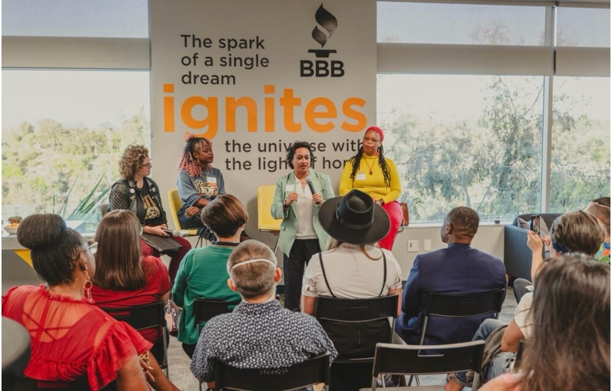 Karla speaking at a community event